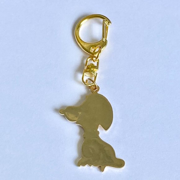 Vintage Snoopy Dog Keychain Keyring Zipper Pull Purse Charm Gold Plated Peanuts - Picture 6 of 12